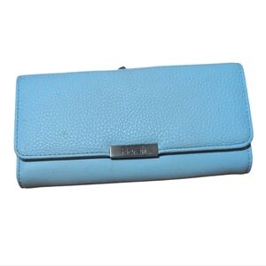 Fiorelli Light Blue Pebbled Faux Leather Wallet Bifold Organizer Zip Around